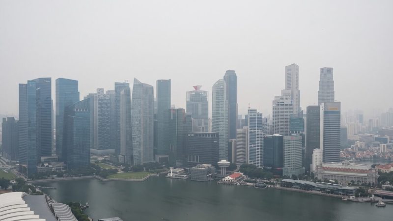 Haze in the skyline of Singapore Marina Bay